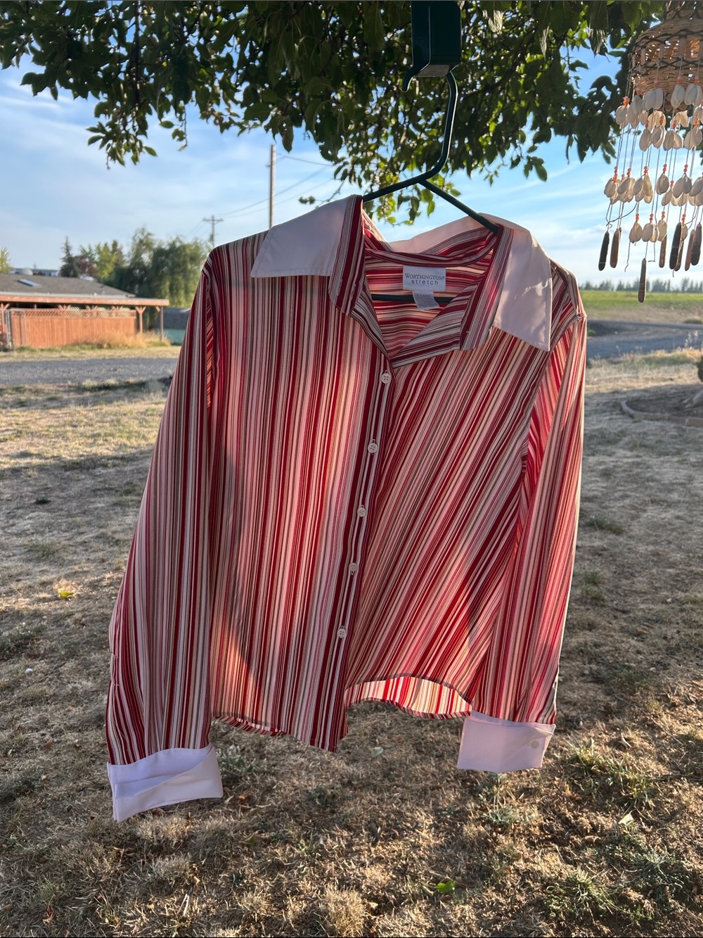 Worthington Red & White Striped Button-Down with White Collar